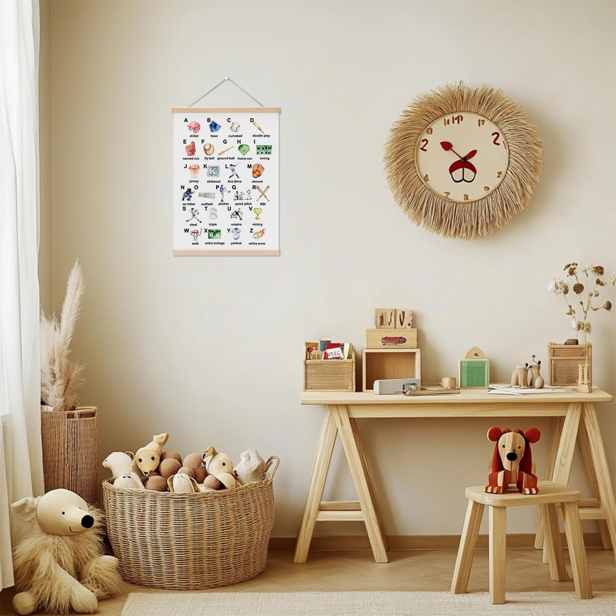 Baseball Alphabet Nursery Wall Art Poster Hanger, Baseball Alphabet Learning Wall Hanging Banner for Boys Room Nursery Playroom Bedroom Classroom