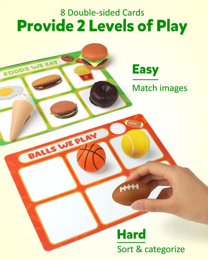 Coogam Sorting Toy for Toddlers, Animals Dinosaurs Fruits Vehicles Foods Fishes Balls Farm Playset, Fine Motor Montessori Game Preschool Educational Learning Gift for Year Old Kids