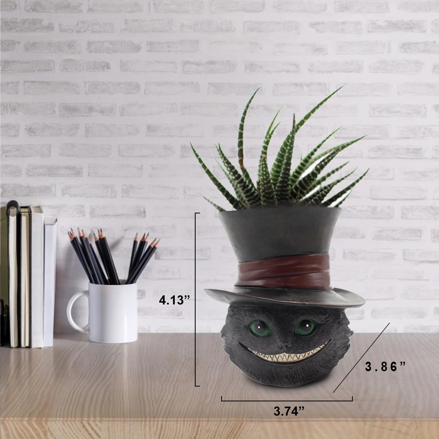 Unique Black Cat Head Little Planter Pot, Cute Succulent Indoor Flower Pot, Funny Novelty Resin Plant Flowerpot with Drain Hole, Cat Pen Brushes Holder, Lovely Desk Room Home Decor