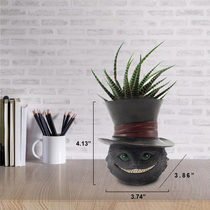 Unique Black Cat Head Little Planter Pot, Cute Succulent Indoor Flower Pot, Funny Novelty Resin Plant Flowerpot with Drain Hole, Cat Pen Brushes Holder, Lovely Desk Room Home Decor