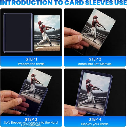 1200 Card Sleeves Top Loaders for Cards, 3" x 4" Hard Plastic Toploaders, Baseball Card Protectors, Trading Card Holder for Football Sports Cards (600 Toploaders + 600 Penny Sleeves)