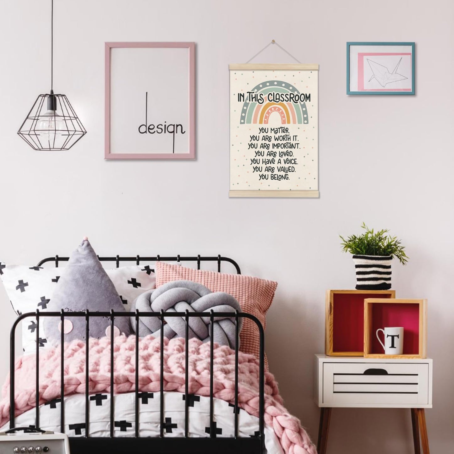 DOI-LANEE Classroom Sign Positive Affirmations Posters Hanger Frame, Boho Rainbow Classroom Decor 16x12 Inch, Motivational Wall Art, Inspirational Wall Decor, Educational Poster