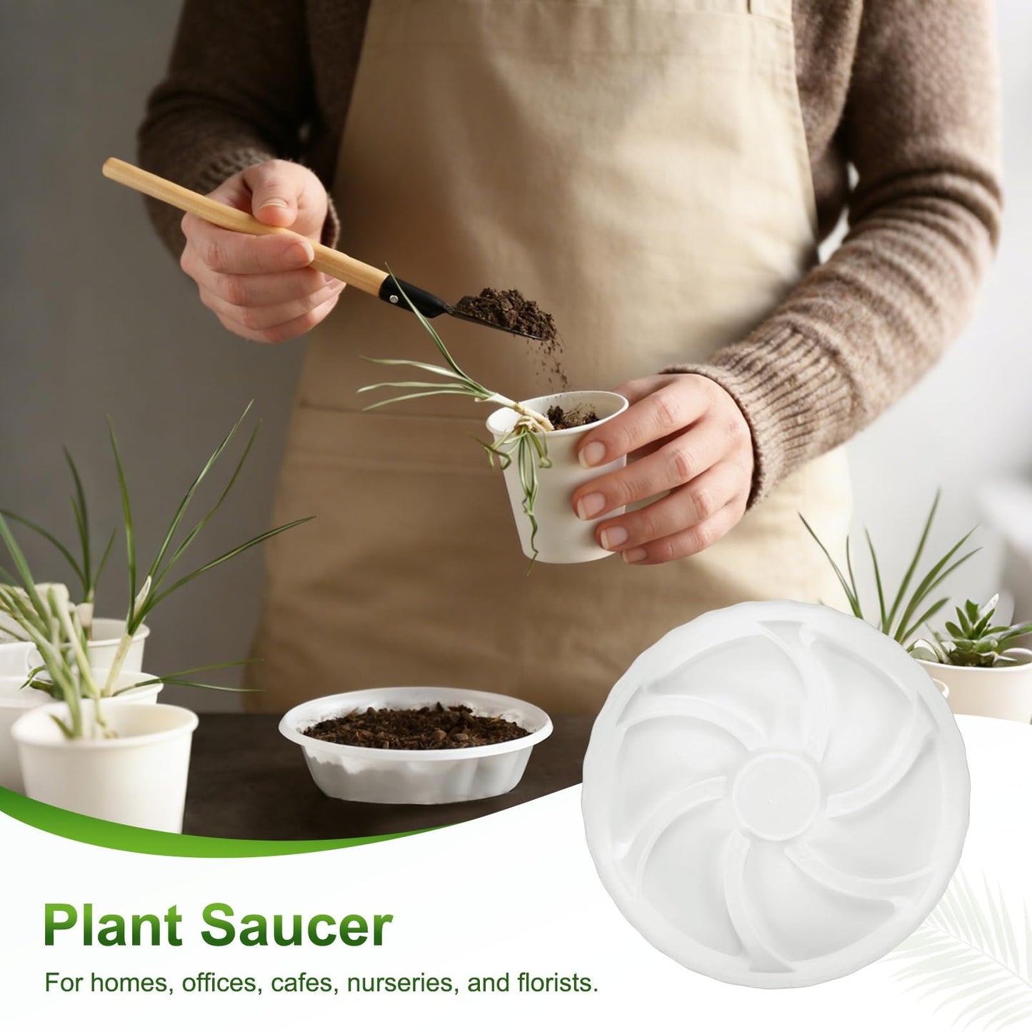 M METERXITY 4-Pack Plant Saucer, 6.9 Inch/17.5 cm Plastic Plant Trays Thicker for Pots/Indoor/Outdoor/Water Drainage and Protection, Flowerpot Drip Tray [White]