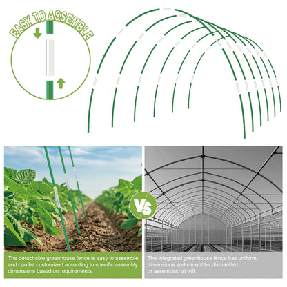 60PCS Garden Hoops for Raised Beds, 8FT Rust-Free Fiberglass Greenhouse Hoops, DIY Frame Stake to Create Grow Tunnels, Plant Support Row Covers & Garden Netting, 40Pcs Clips