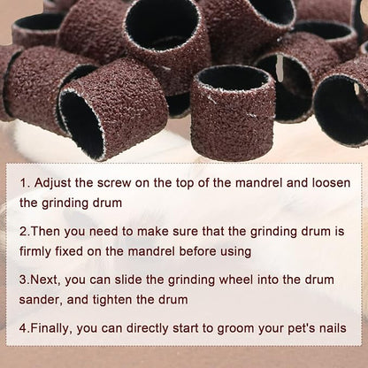 DonLeeving 26 Pack Nail Grinder for Dogs Replacement Kit Sanding Drum Set Grit Sand Bands Shank Rotary Tool Kit Pet Nail Smoother Dog Claw Care (80#/120#)