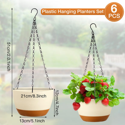Mumufy 6 Pcs 8 Inch Hanging Planters for Indoor and Outdoor Plants, Beige
