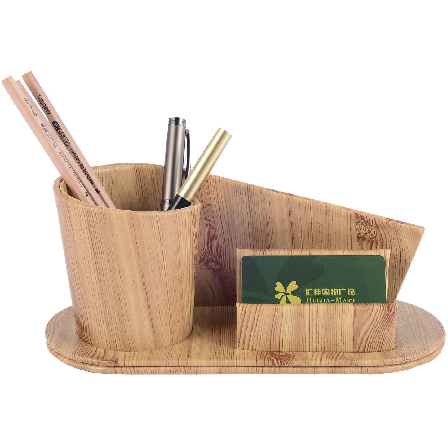 RHCSZ Fashion PU Leather Pen Holder Office Supplies Desk Organizer Storage Box,Desktop Caddy Organizers & Business Cards Holder,Pencil Holders(Apricot Faux Leather)