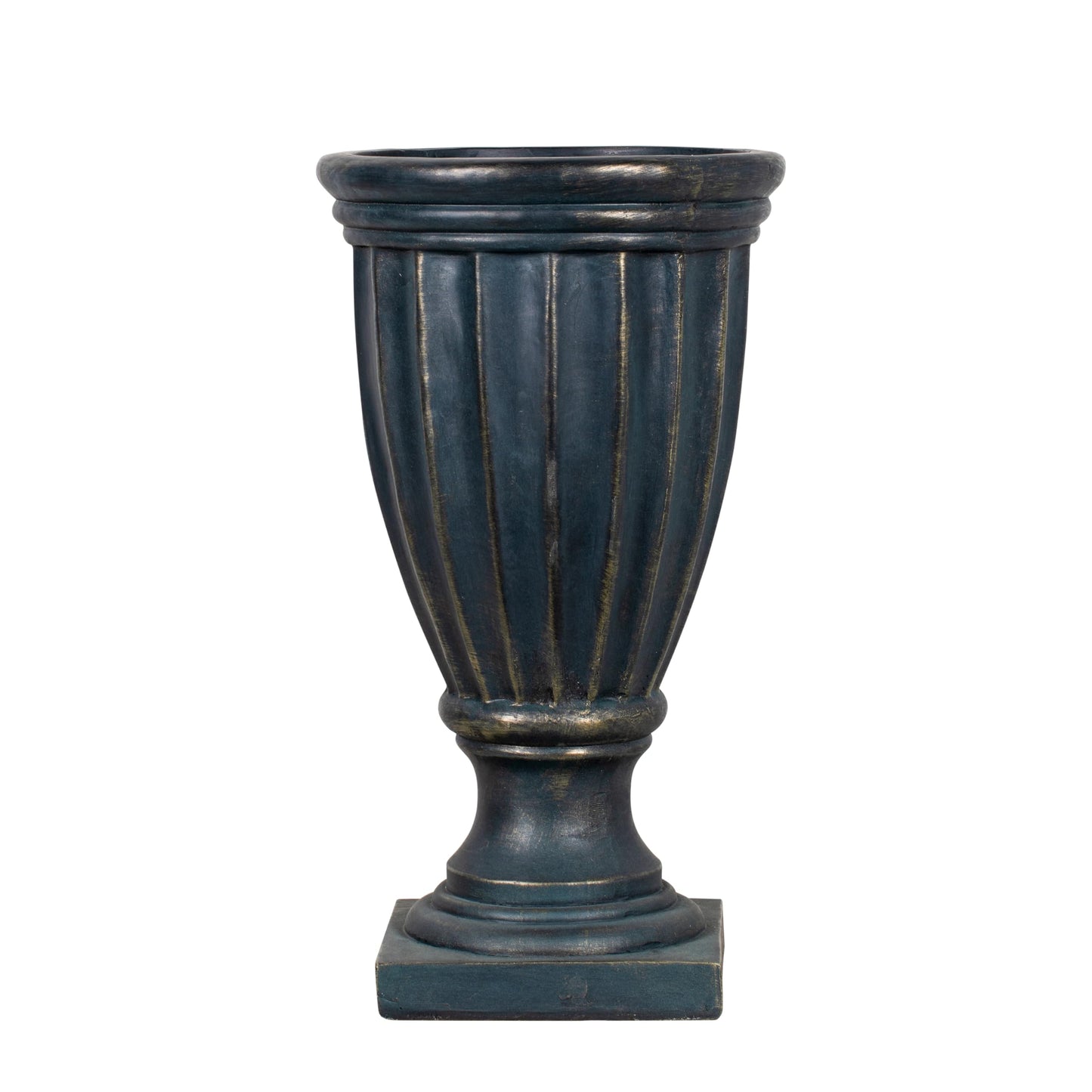Christopher Knight Home 26.77 Inch Tall Fluted Pedestal Urn Planter MGO Outdoor Flower Pot Faux Stone Garden Planter for Patio Porch Entryway Decor, Antique Green