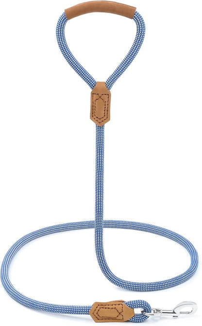 Mile High Life | Premium Leather Dog Leash | Strong Rope Leash | Leather Handle | Zinc Alloy Strong Clasp | Small Medium Large Dogs | 4/5/6 Feet(Blue White, 60 Inch (Pack of 1))
