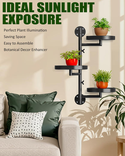 joyhalo Rotating Plant Wall Shelf 2 Pack Set, 3-Tier Window Plants Stand, 180° Rotating Wall Mounted Holder, Plants Windows Shelf, Indoor Plant Shelves for Multiple Plants