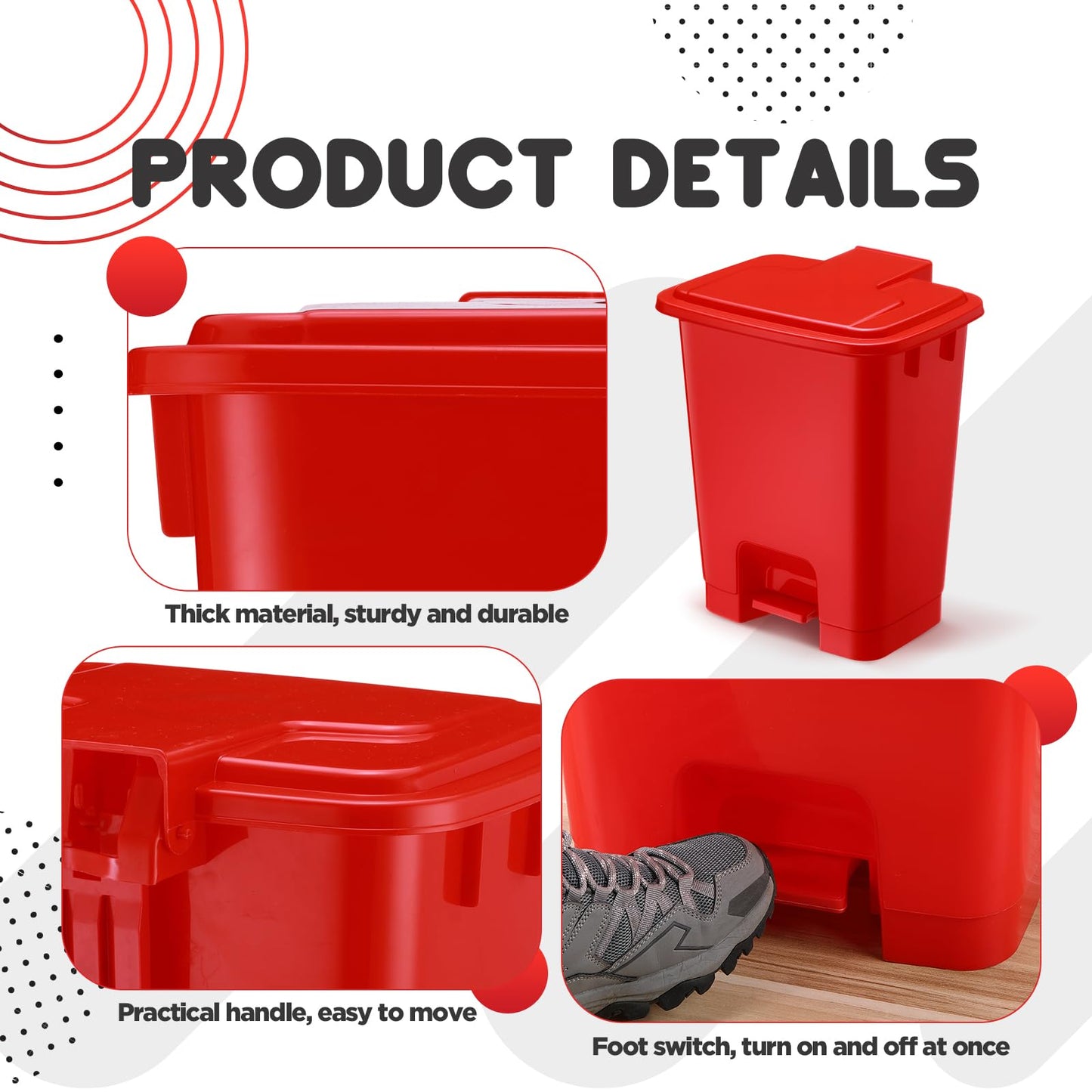 Yiyiring 1pcs 5 Gallon Red Step on Trash Can Hands-Free Waste Bin with Odor Control Lid Touchless Sanitary Use Garbage Can for Lab Dental Home Clinic Office