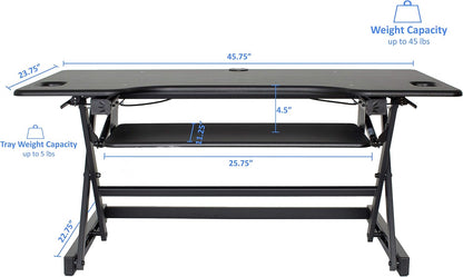 Rocelco 46" Large Height Adjustable Standing Desk Converter with Triple Monitor Mount BUNDLE - Quick Sit Stand Up Computer Workstation Riser - Retractable Keyboard Tray - Black (R DADRB-46-DM3)