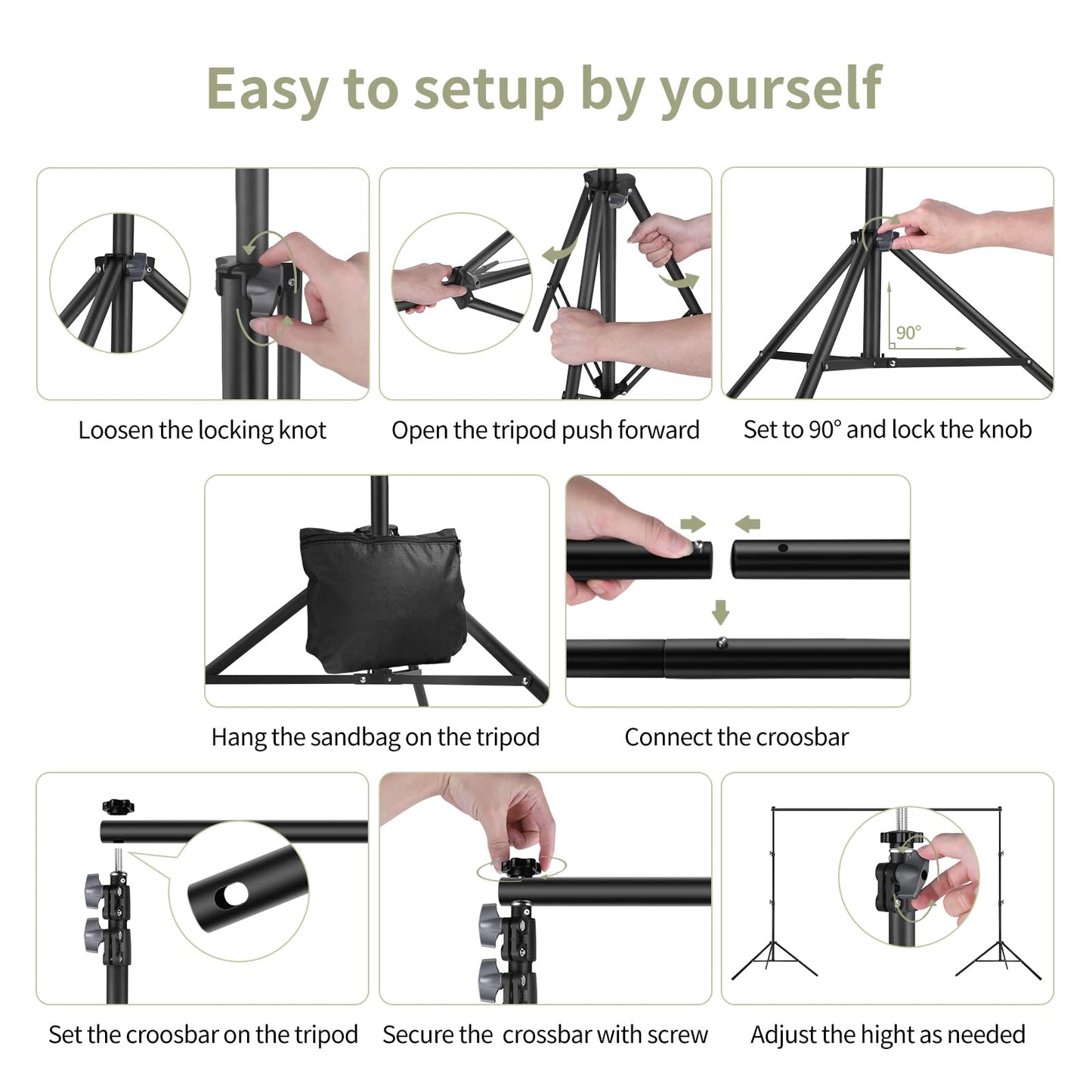 Backdrop Stand 10x7ft(WxH) Photo Studio Adjustable Backdrop Stand Kit Photography Backdrops with 4 Crossbars, 6 Clamps, 4 Spring Clip, 2 Sandbags and Carry Bag for Parties/Wedding/Photography