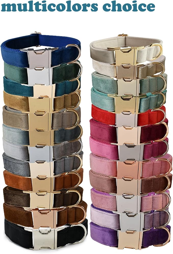 Love Dream Velvet Dog Collar and Leash Set, Soft & Comfy Adjustable Dog Leash and Collar with Heavy Duty Metal Buckle for Small Medium Large Dogs Training & Walking (Medium, Brown)