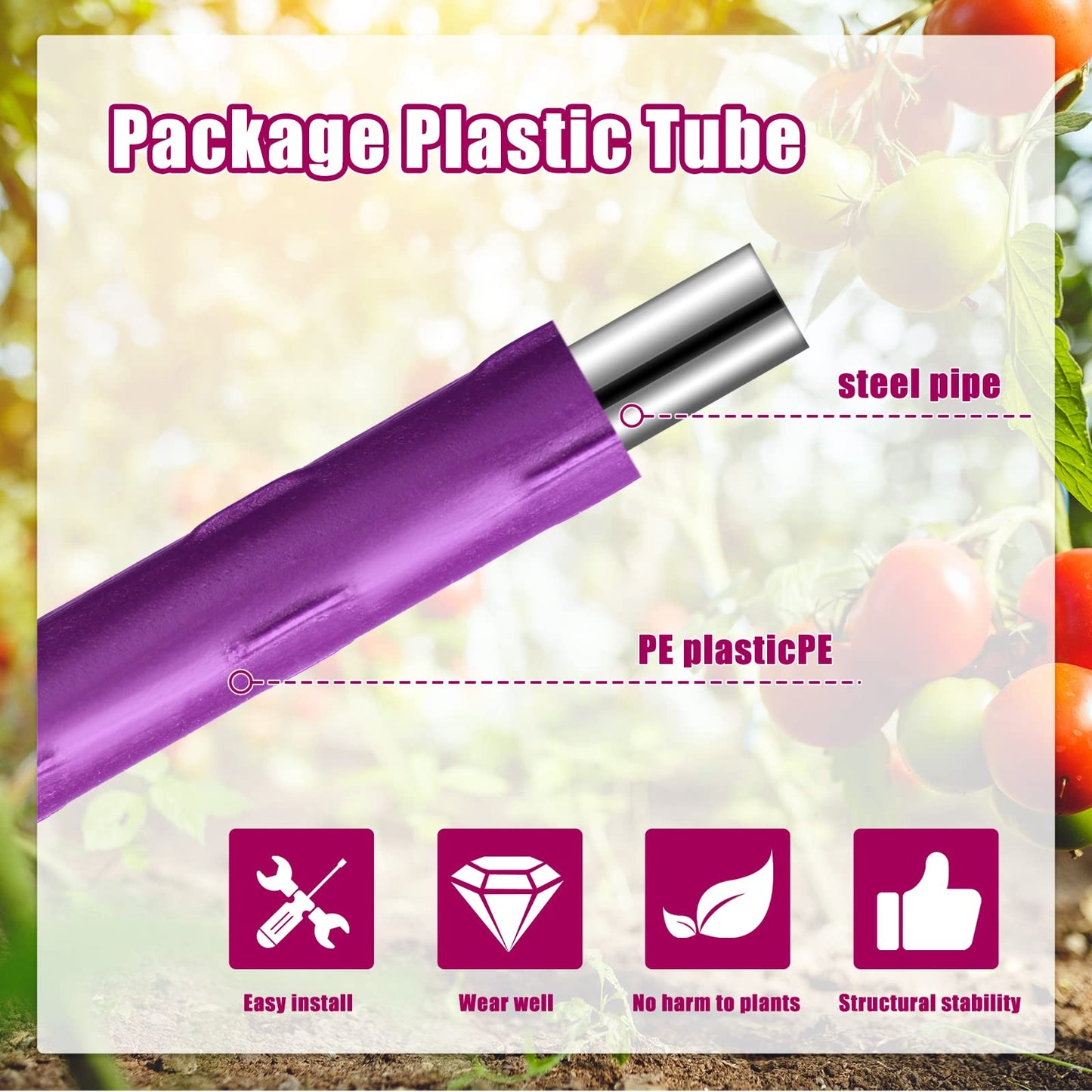 10 Packs Tomato Cages for Garden Support Up to 48" Tomato Plant Stakes Support with Adjustable Snap Arms Clips Plastic Coated Alloy for Outdoor Beans Potted Climbing Plant Supplies(Purple)