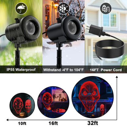 12 in 1 Halloween Projector Outdoor,3D Dynamic Halloween Decorations,Clearer Ghost/Spider/Bat/Skull/Witch/Nativity/Crucifix HD Patterns,Waterproof for Window Wall Cemetery Holiday Decor