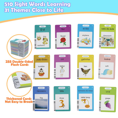 MAYAPHILOS 510 Sight Words Brazilian Portuguese and English Talking Flash Cards, Learn for Kids Language Learning Speech Therapy Toys for Toddlers