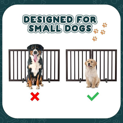 Semiocthome Bamboo Dog Gates Indoor 2-Panel Freestanding Puppy Gates for The House with 2 Metal Stands 24" H Folding Wood Pet Gate for Stairs Doorway, Fully Assembled Safety Fence Espresso