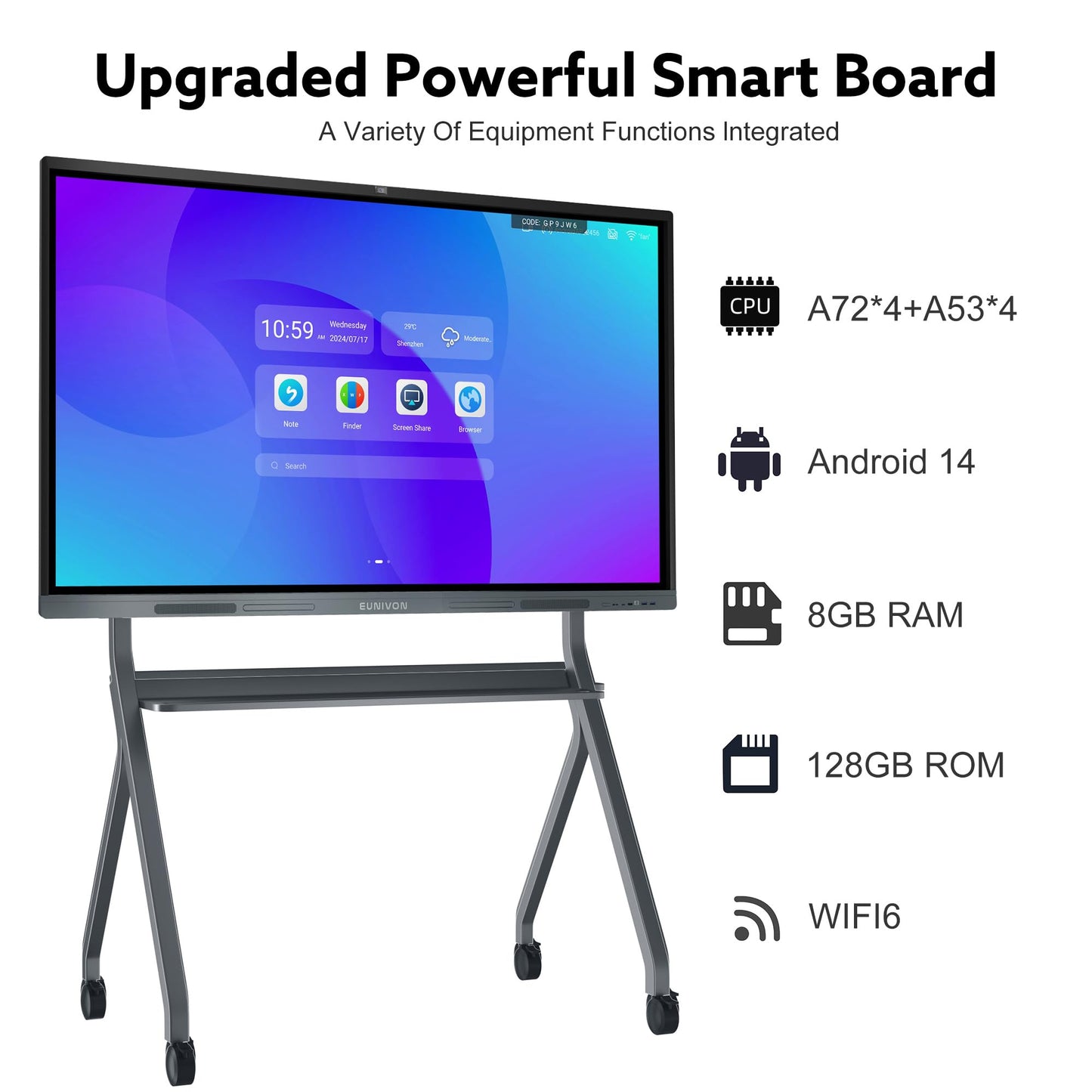 EUNIVON Interactive Whiteboard, 65'' 4K UHD Smart Whiteboard, Interactive Touch Screen Smartboard, Smart Board for Classroom and Business (Wall Mount Included)