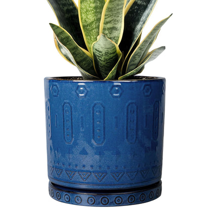 Eightpot 6 Inch Plant Pot - Ceramic Planter for Outdoor Plants Indoor Plant Pot with Drainage Holes and Saucer Succulent Pot Modern Round Flower Pot for House Room Decor Blue