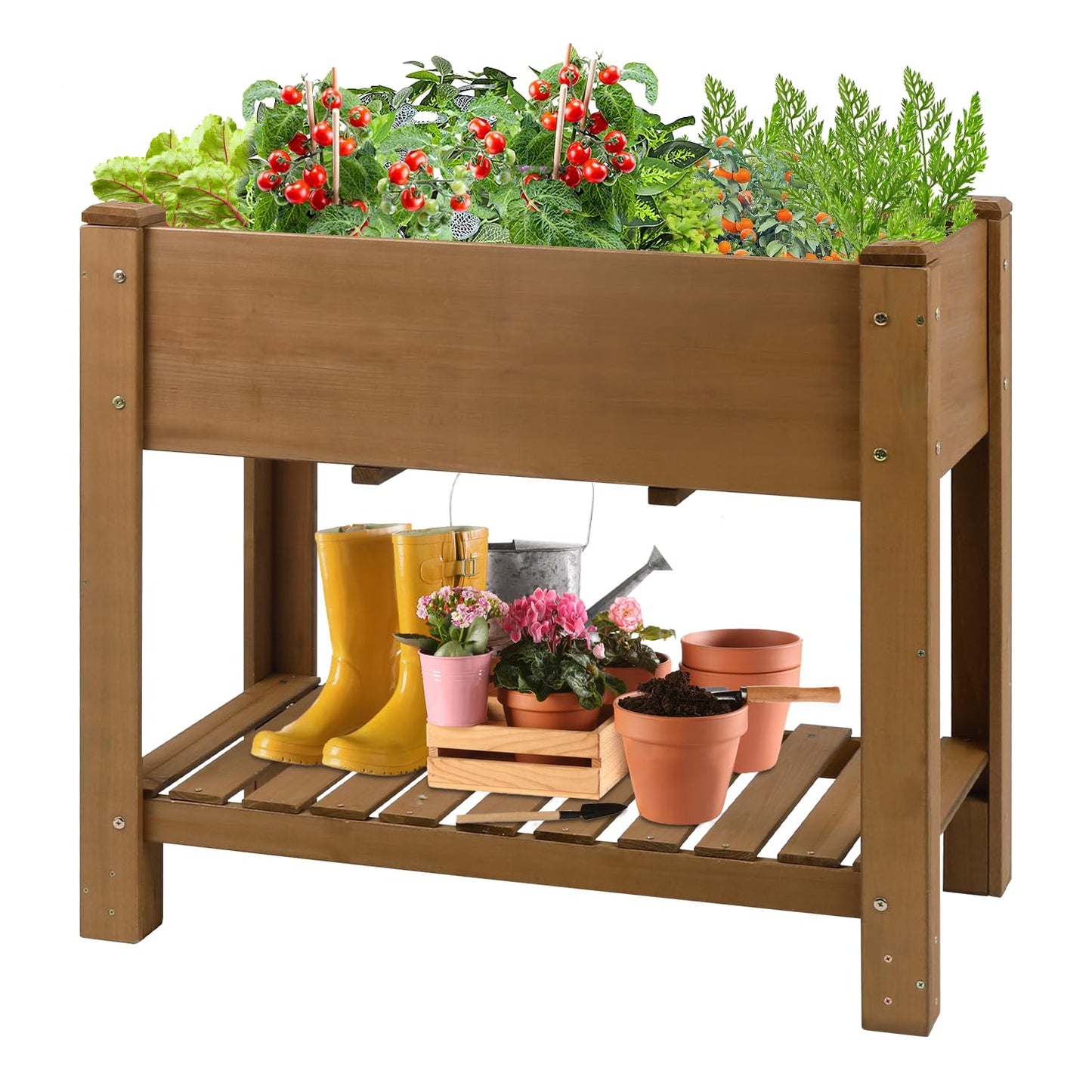 PetsCosset Raised Garden Bed Wooden Elevated Planter Box with Legs, Protective Liner Reinforced for Vegetables Herbs Flowers for Outdoor Patio Backyard Balcony Gardening (33.46 X 17.9 X 29.72 inches)