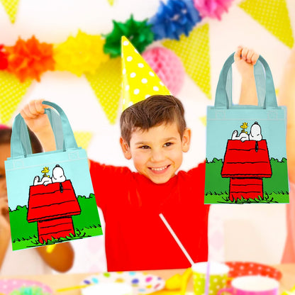 Peanuts Party Favor Bag Set – 12 Pack of 8" Snoopy Goodie Bags for Kids Bulk Reusable Mini Totes | Peanuts Birthday Supplies for Boys, Girls