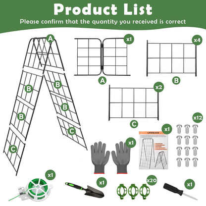 Cucumber Trellis 43.3’’x15.7’’ with Twist Tie and Clips, A-Frame Garden Trellis for Climbing Plants Heavy Duty Metal Plant Support for Cucumber, Grape, Tomato, Pea, Bean, Flower, Raised Bed