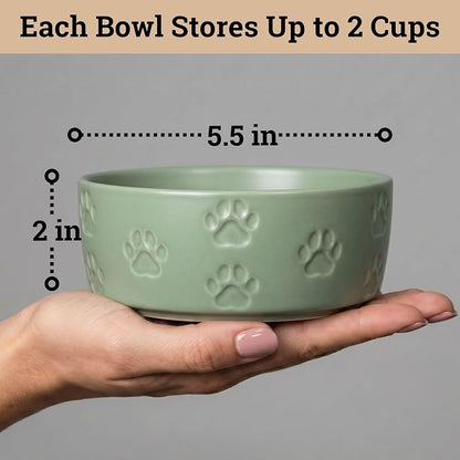 Ceramic Dog Bowl Set of 2 with Anti-Skid Base - 5" Wide x 2" Tall Ceramic Dog Bowls for Small Dogs - 2 Cup Capacity Food and Water Bowls for Dogs - Rubber Bottom Pet Bowl Set of 2 for Small Pets