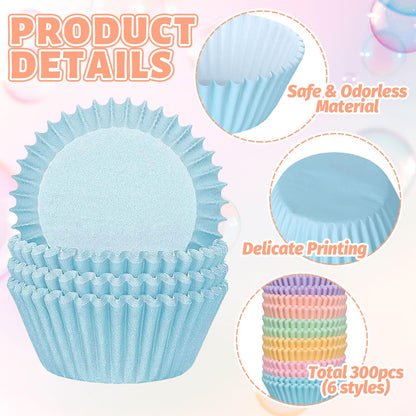 Whaline 300Pcs Colorful Cupcake Liners Pastel Color Cupcake Wrappers Baking Cup Light Pink Blue Purple Yellow Orange Green Muffin Liners for Spring Easter Baby Shower Gender Reveal Wedding Birthday