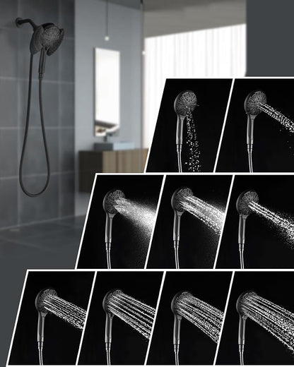 INAVAMZ Shower Head with Handheld High Pressure: Hand Held Shower Head & Rain Shower Head 2-IN-1 Shower Head with 59" Rotatable Stainless Steel Hose, Shower Trim Systems, Black 2.5 GPM 23233