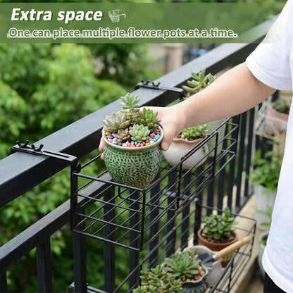 Youyole Railing Hanging Planter Holders, Adjustable Balcony Flower Pot Rack Stand, Expands 14"-27" Iron Hanger Hooks Fit Almost Any Balcony, Fence or Deck Railing up to 6" Wide(Black)