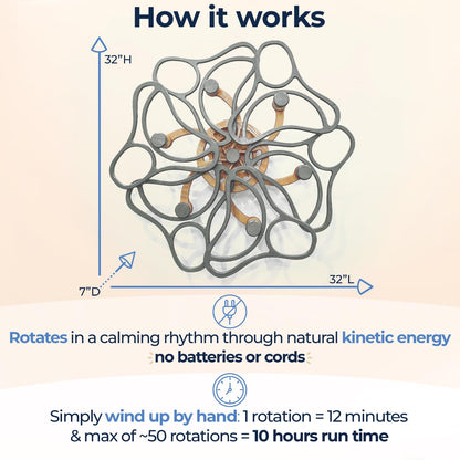 Mindsight Moving Kinetic Wall Art - 34 x 34 - Wind up to power peaceful motion (no battery) - Calming Wall Décor for Living Room, Office, Bedroom, Kitchen - Hand Crafted Wood - Wander, Glacier Gray