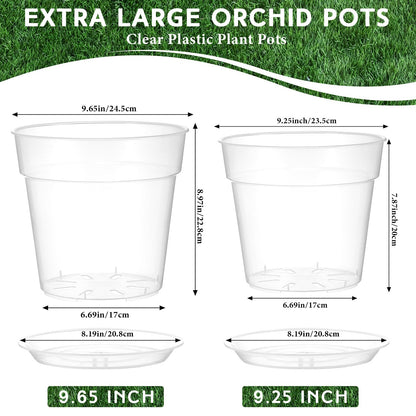 Baderke 3 Pack Clear Nursery Pot Plastic Nursery Pot Large Plant with Drainage Holes for Root Health Indoor Outdoor (9.25 Inches)