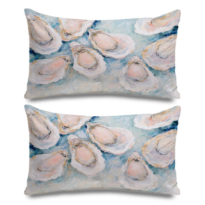 JOQUXI Pastel Blue Oyster Pillow Covers 12x20, Preppy Beach Room Decor, Coastal Ocean Beachy Aesthetic Seashell Lumbar Throw Pillow Covers for Girls Dorm Apartment Bedroom, Set of 2