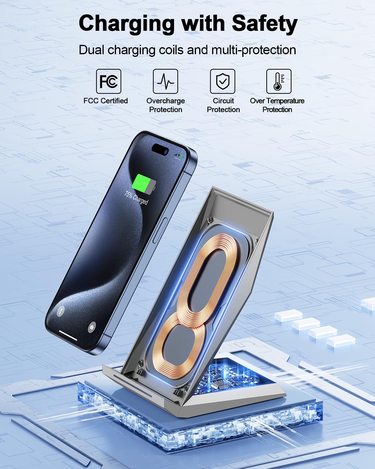 Fast Wireless Charger, NANAMI Wireless Charging Stand Compatible iPhone 17/17 Air/17 Pro/16/16 Plus/15/14/13/12, Desktop Charger Dock Phone Charging Stand for Samsung Galaxy S26/S25/S24/S23/S22/S21