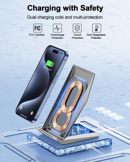 Fast Wireless Charger, NANAMI Wireless Charging Stand Compatible iPhone 17/17 Air/17 Pro/16/16 Plus/15/14/13/12, Desktop Charger Dock Phone Charging Stand for Samsung Galaxy S26/S25/S24/S23/S22/S21
