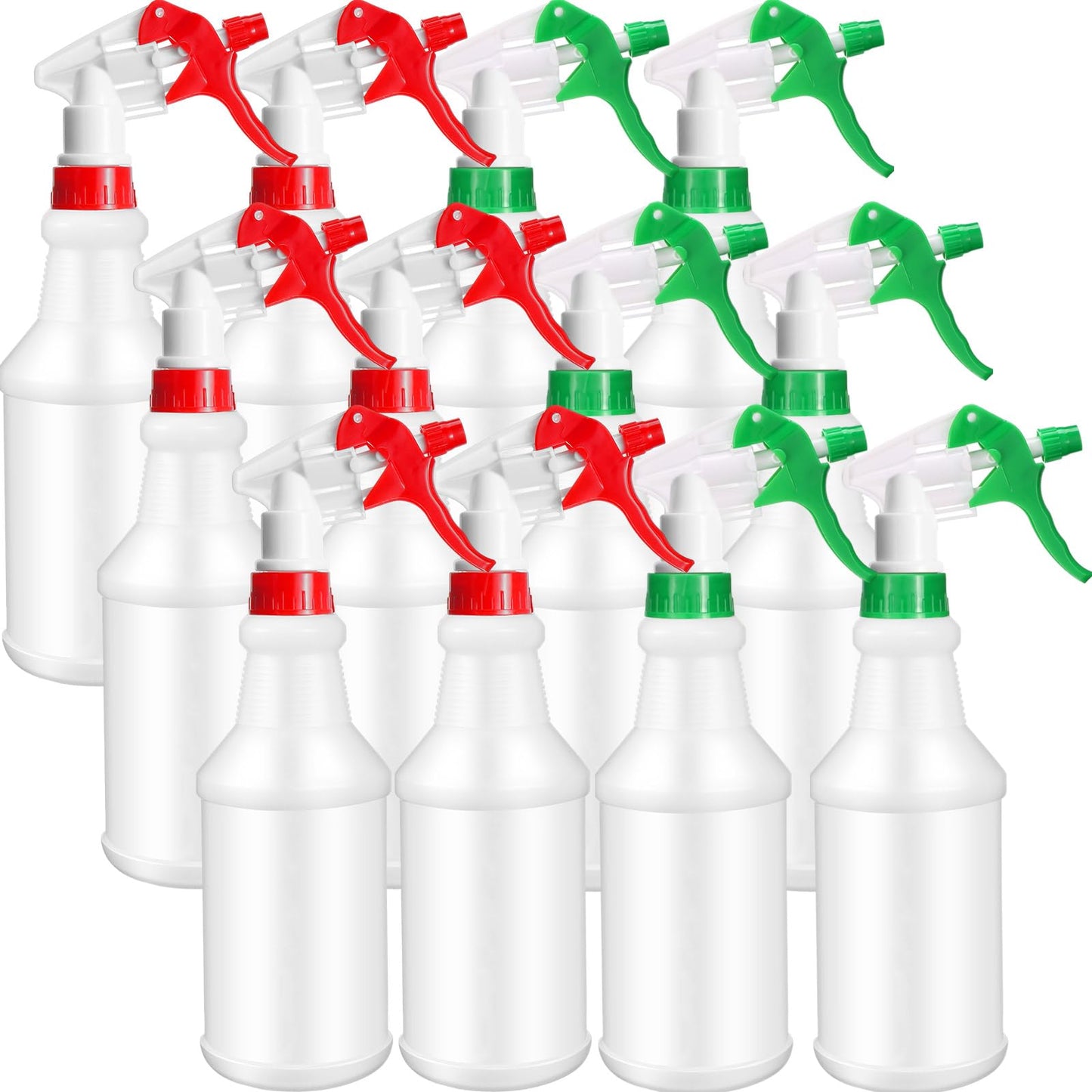 Eccliy 12 Pcs 16 Oz Plastic Spray Bottle, Adjustable Empty Reusable Sprayer for Cleaning, Planting, Water, Bathroom and Kitchen, BBQ, Commercial and Residential (Original,Red,Green)
