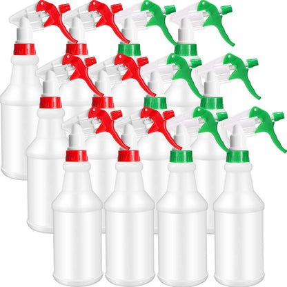 Eccliy 12 Pcs 16 Oz Plastic Spray Bottle, Adjustable Empty Reusable Sprayer for Cleaning, Planting, Water, Bathroom and Kitchen, BBQ, Commercial and Residential (Original,Red,Green)