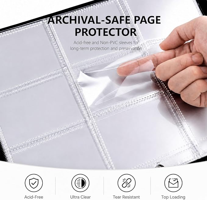 9 Pocket Trading Card Zip Binder - Holds 1080 Cards, 60 Pages Large-Capacity,Double-Sided Removable Sleeves, Suitable for Game Cards/Sports Cards Storage,Black