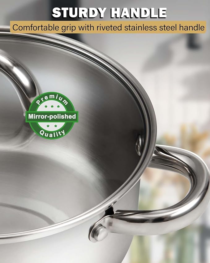 Cook N Home Basics 16 Quart Stainless Steel Stock Pot with Lid, Cooking Pot for Pasta, Soup, Sturdy Handle, Large Stockpot with Even Heating, Oven & Dishwasher Safe, Cookware for Canning, Boiling