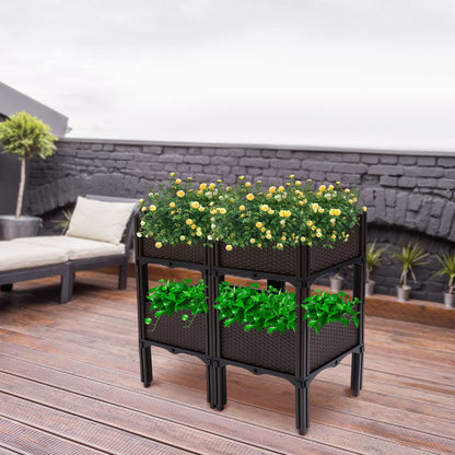 DYRABREST Set of 4 Raised Garden Bed Self-Watering Plastic Planter Box Stand with Legs, Sun and Frost Resistant Planter Outdoor Vegetable Growing Bed for Flower Herb Backyard, Patio, Balcony