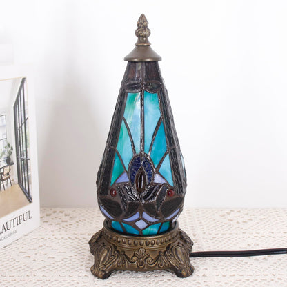 TCODTPOL Small Tiffany Lamp Stained Glass Table Lamp 5.5X11 Inch Christmas Tree Lighthouse Mini Accent Memory Sympathy Antique Night Light for Bedroom Living Room (Green Liaison)