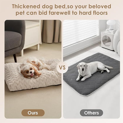 EHEYCIGA Washable Small Dog Bed for Crate 23x18 Inch, Kennel Pad for Puppy Up to 25 lbs, Plush and Comfy Pet Sleeping Mat, Beige