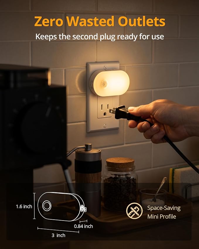 Lyridz 120LM Ultra Bright Plug-in Motion Sensor Night Light, Stepless Dimmable LED Nightlight, Always-On and Auto-Off, for Hallway, Stairs, Bathroom, Bedroom, Garage, Warm White (6-Pack)
