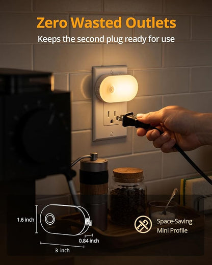 Lyridz Plug in Night Light with Motion Sensor, 120LM Superior Bright Smart Mini LED Nightlight, Warm White with Stepless Adjustable Brightness for Bathroom, Bedroom, Kitchen, Stairs, Hallway, 2 Pack