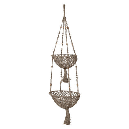 Creative Co-Op Hand-Woven Jute Macrame 2-Tier Plant Hanger, Natural