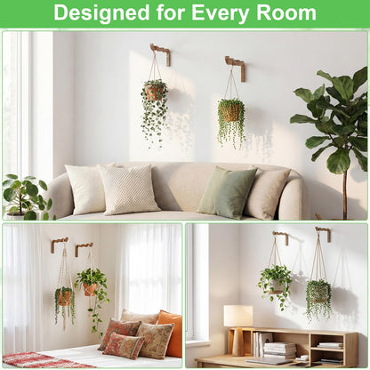 Fiwochic 2 Pack Wooden Wall Plant Hangers, 12 Inch Wavy Hanging Plant Hooks Walnut Color Hanging Brackets for Indoor Outdoor Flower Pots, Wind Chimes, Lanterns, Bird Feeders