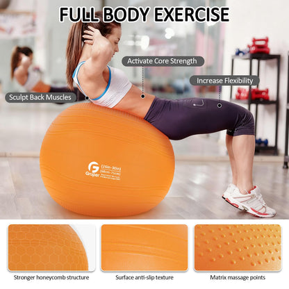 Gruper Yoga Ball, Multiple Sizes Non Slip Exercise Ball for Workout, Birthing, Balance, Stability, Pregnancy, 2200LB Capacity, Anti Burst Chair for Home and Office, Includes Quick Pump & Fitness Guide