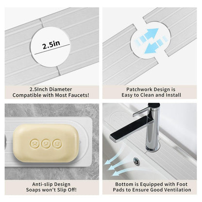 ITTIDYYD Stone Faucet Mat for Kitchen Sink, Diatomite Fast Drying Absorb Moisture Tray, Prevents Water Buildup, Durable Anti-slip Splash Guard Sink Protector (White, 15.7"x4")