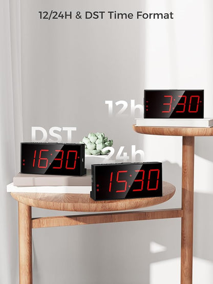 PPLEE Alarm Clock for Bedroom, Large Number Digital Clock with Dimmer for Living Room, Dual Alarms Easy to Read clock for Seniors, Electric Bedside Desk Clock with USB Charger, Digital Red LED Display